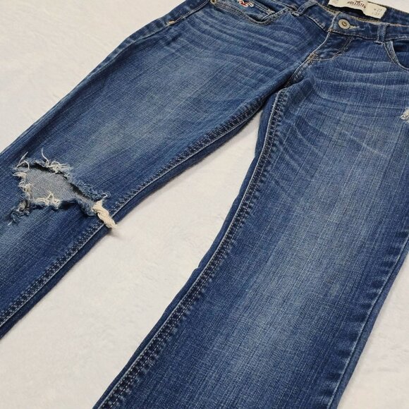 Hollister Bootcut Jeans – Distressed Blue Denim Stretch Mid-Rise Casual EUC 5 - Picture 3 of 7